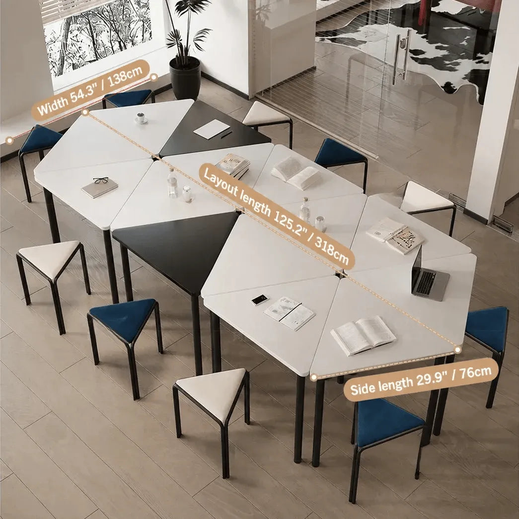 Modular Geometric Conference Desk Set with Cable Ports and Chairs