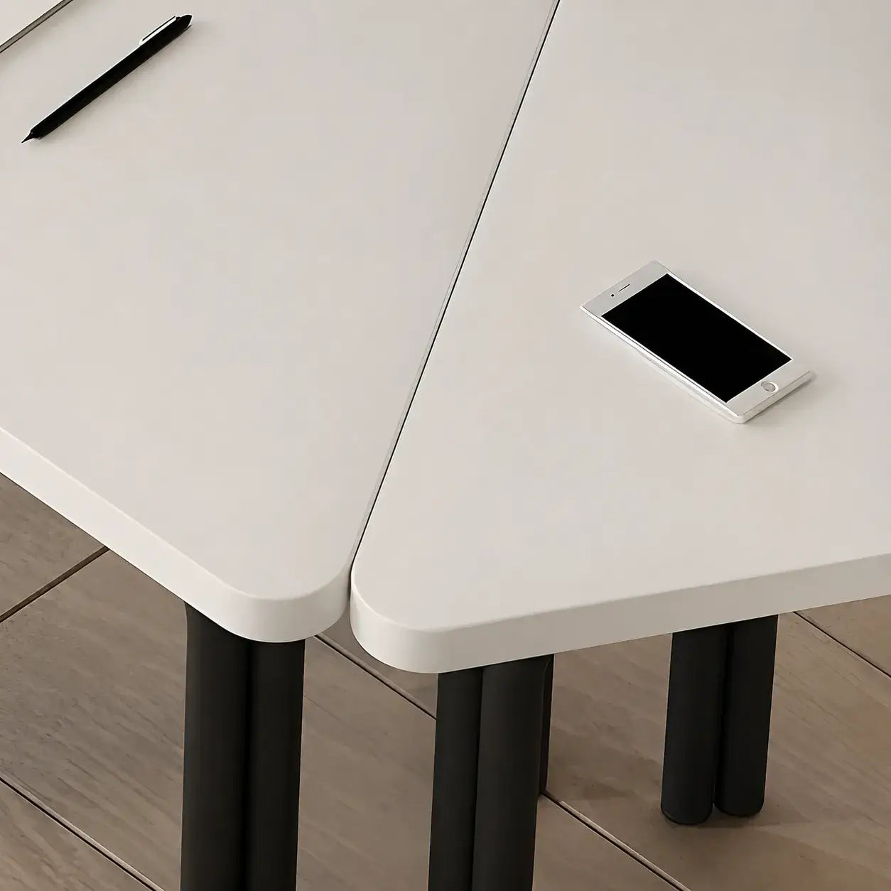 Modular Geometric Conference Desk Set with Cable Ports and Chairs