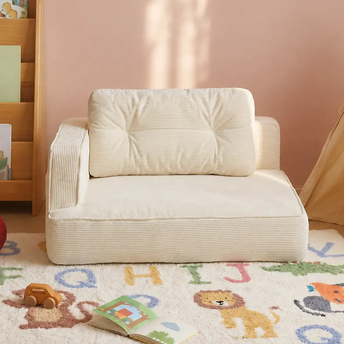 Modular Kids Corner Sofa in Textured Corduroy for Reading Nooks