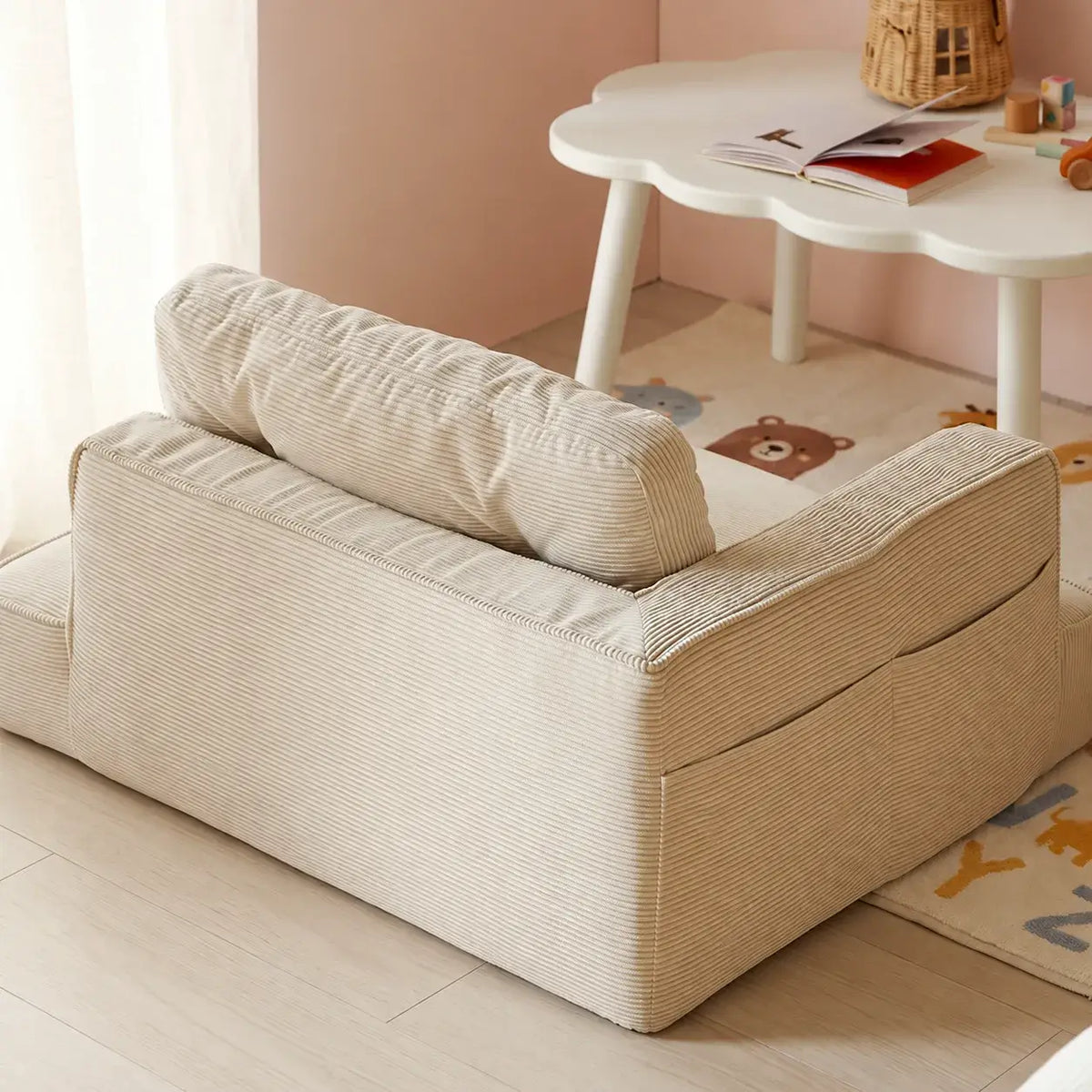 Modular Kids Corner Sofa in Textured Corduroy for Reading Nooks