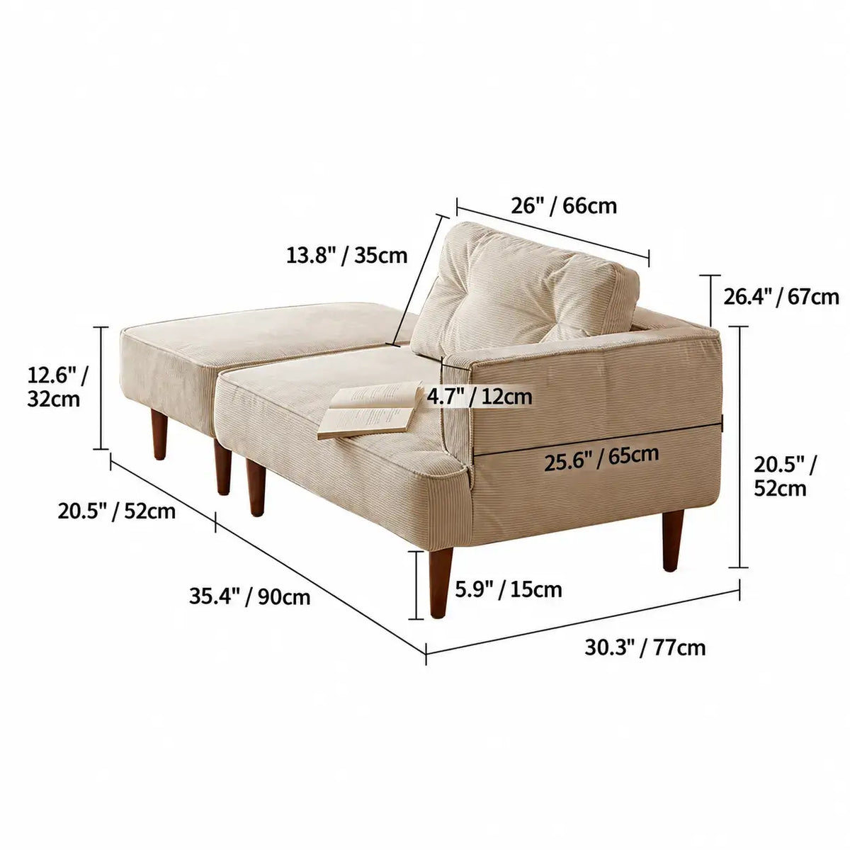 Modular Kids Corner Sofa in Textured Corduroy for Reading Nooks Dimensions