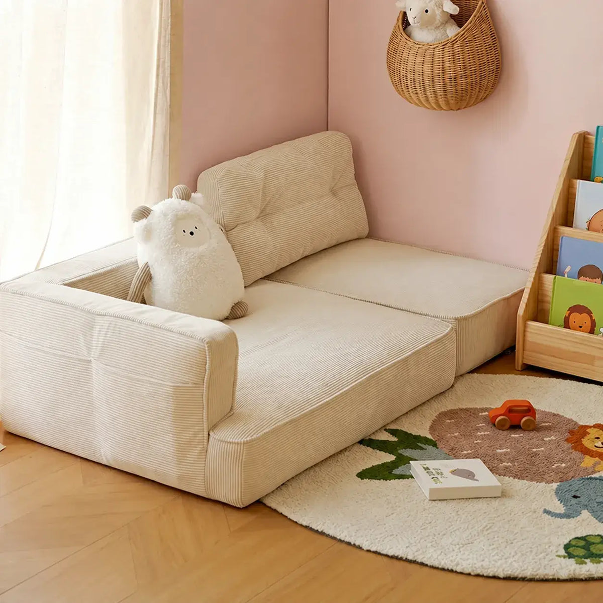 Modular Kids Corner Sofa in Textured Corduroy for Reading Nooks Main Product Image Main image