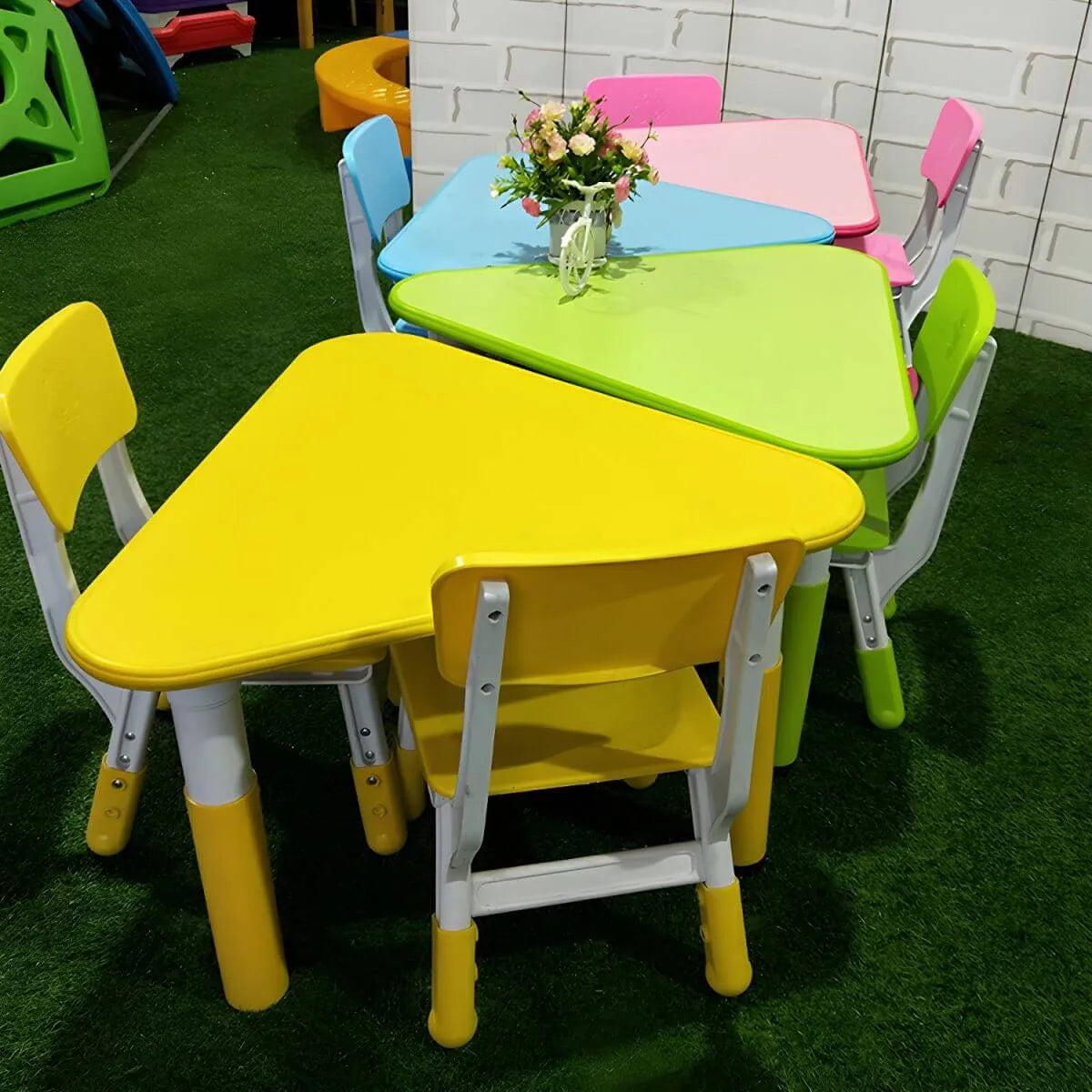 Modular Kids Writing Desk with Adjustable Height – Wood Top & Colorful Base