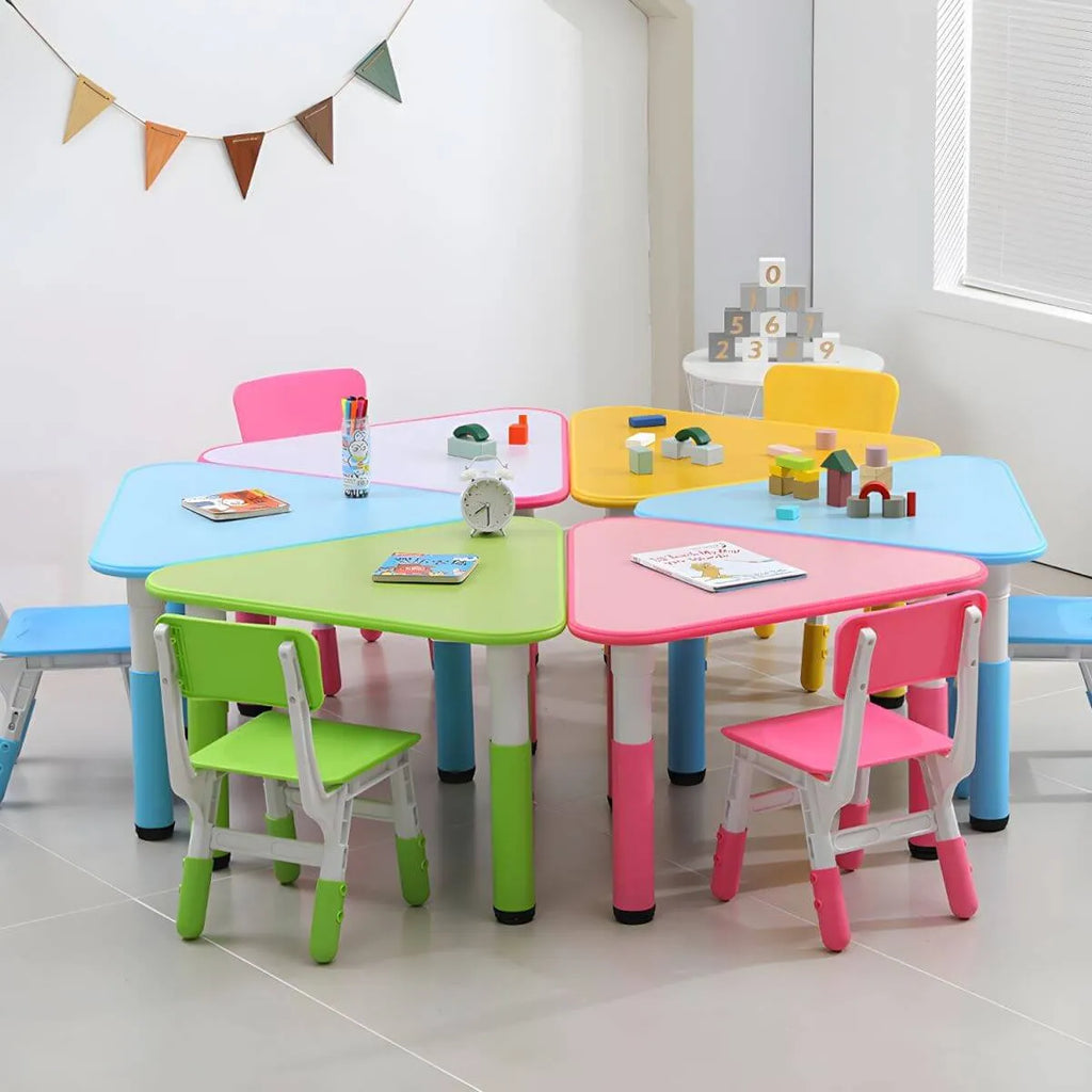 Modular Kids Writing Desk with Adjustable Height – Wood Top & Colorful Base