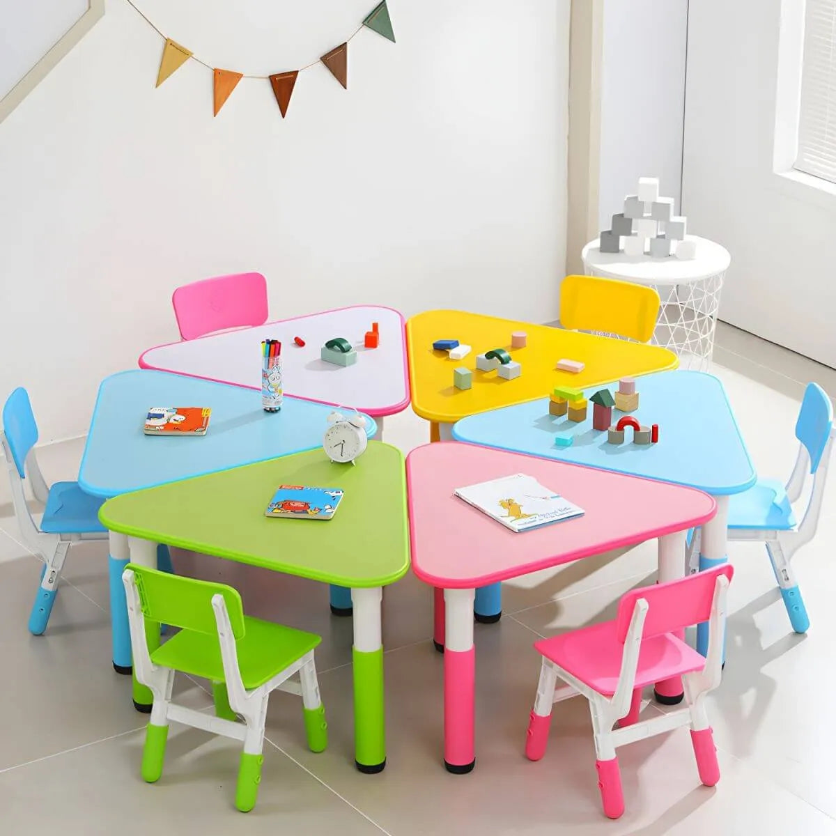 Modular Kids Writing Desk with Adjustable Height – Wood Top & Colorful Base Main Product Image