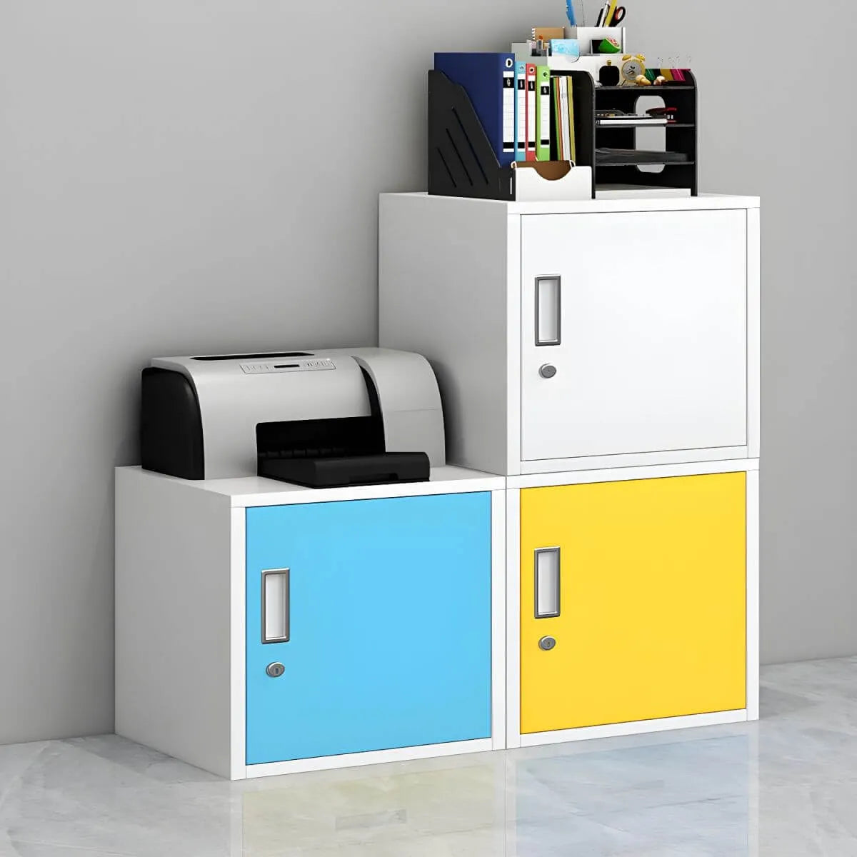 Modular Steel Storage Cabinet With Locking Door Colorblock Design Secondary image