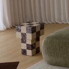 Modular Travertine & Marble Coffee Table System with Checkerboard Craftsmanship