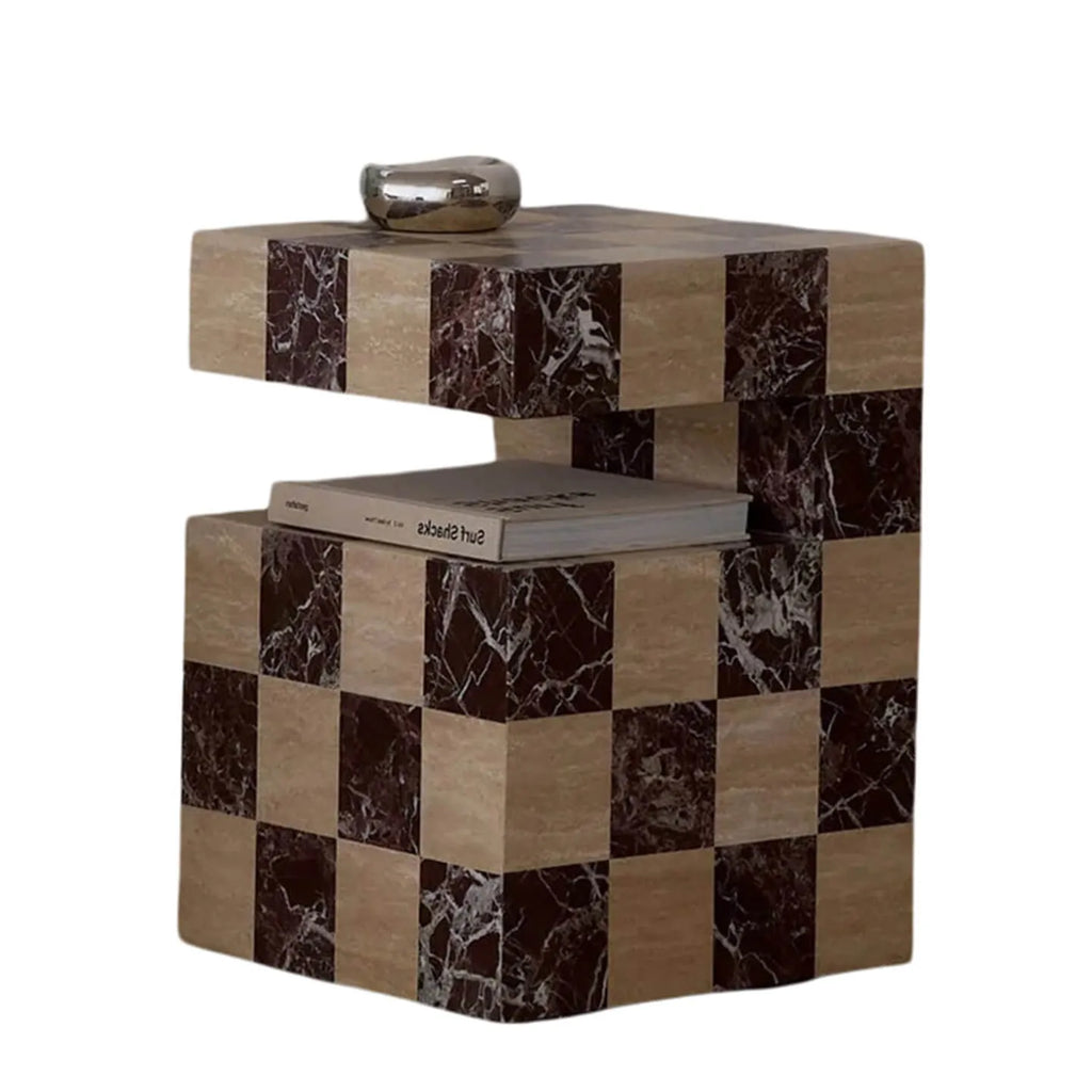 Modular Travertine & Marble Coffee Table System with Checkerboard Craftsmanship