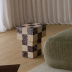 Modular Travertine & Marble Coffee Table System with Checkerboard Craftsmanship