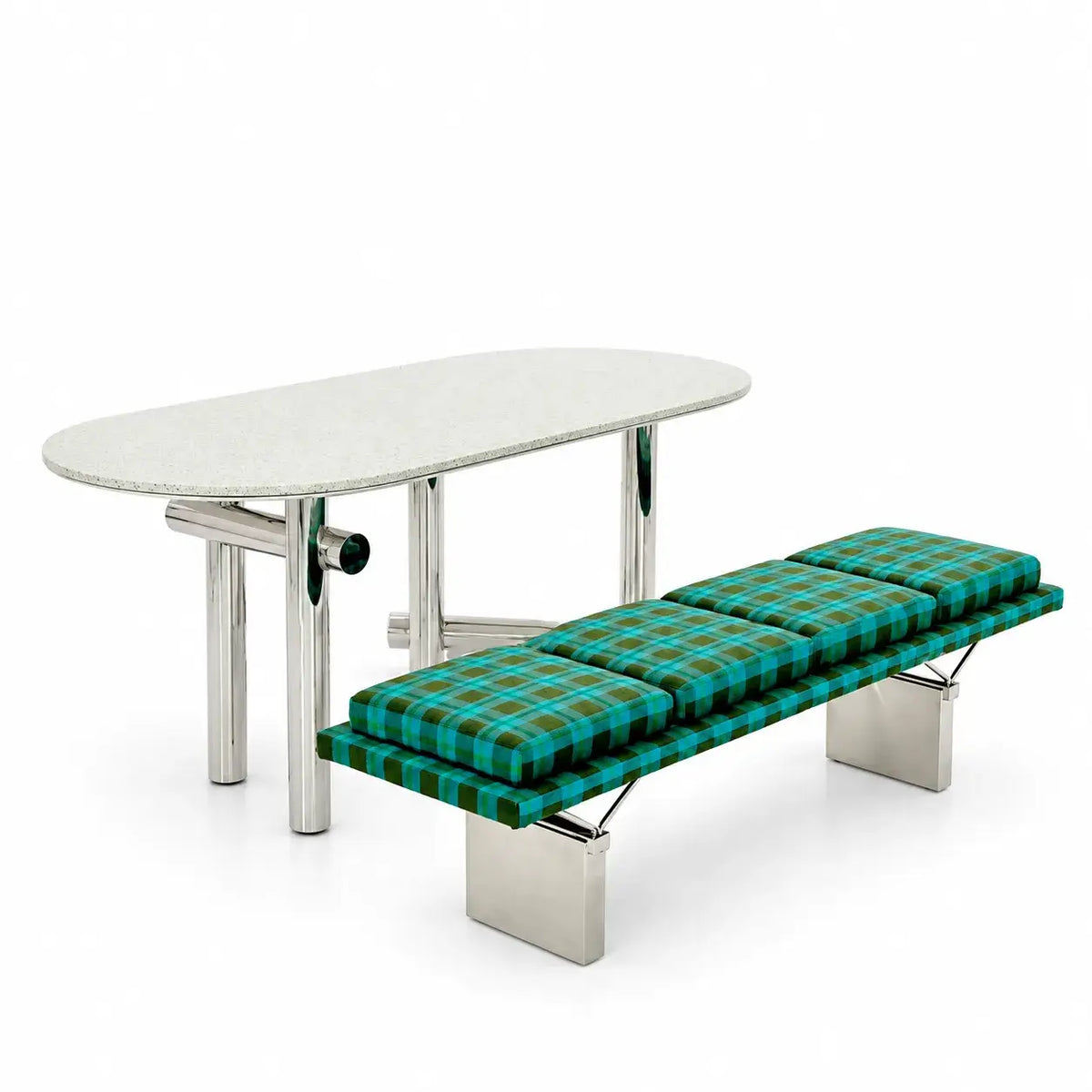 Modular Upholstered Bench with Geometric Metal Base for Modern Interiors