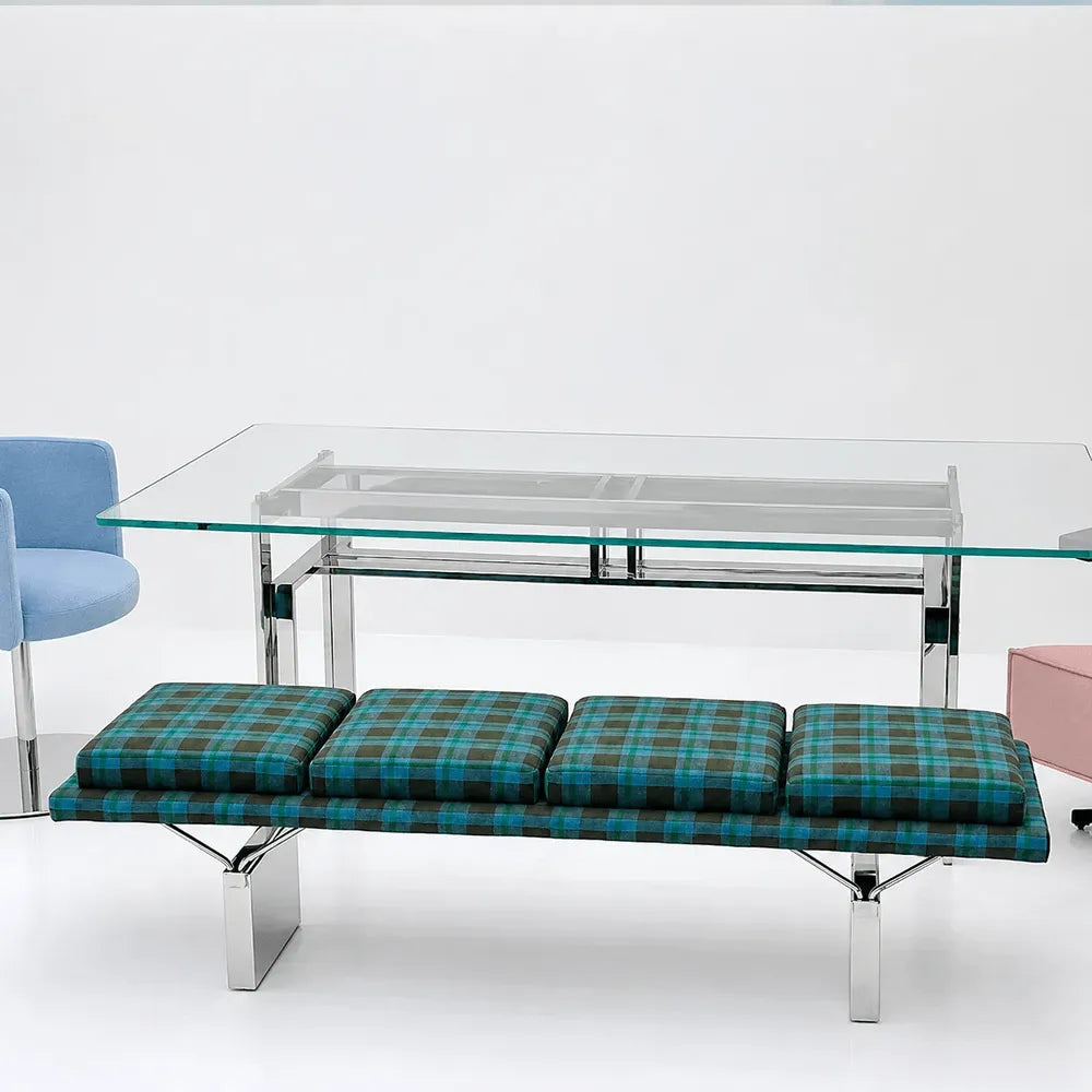 Modular Upholstered Bench with Geometric Metal Base for Modern Interiors