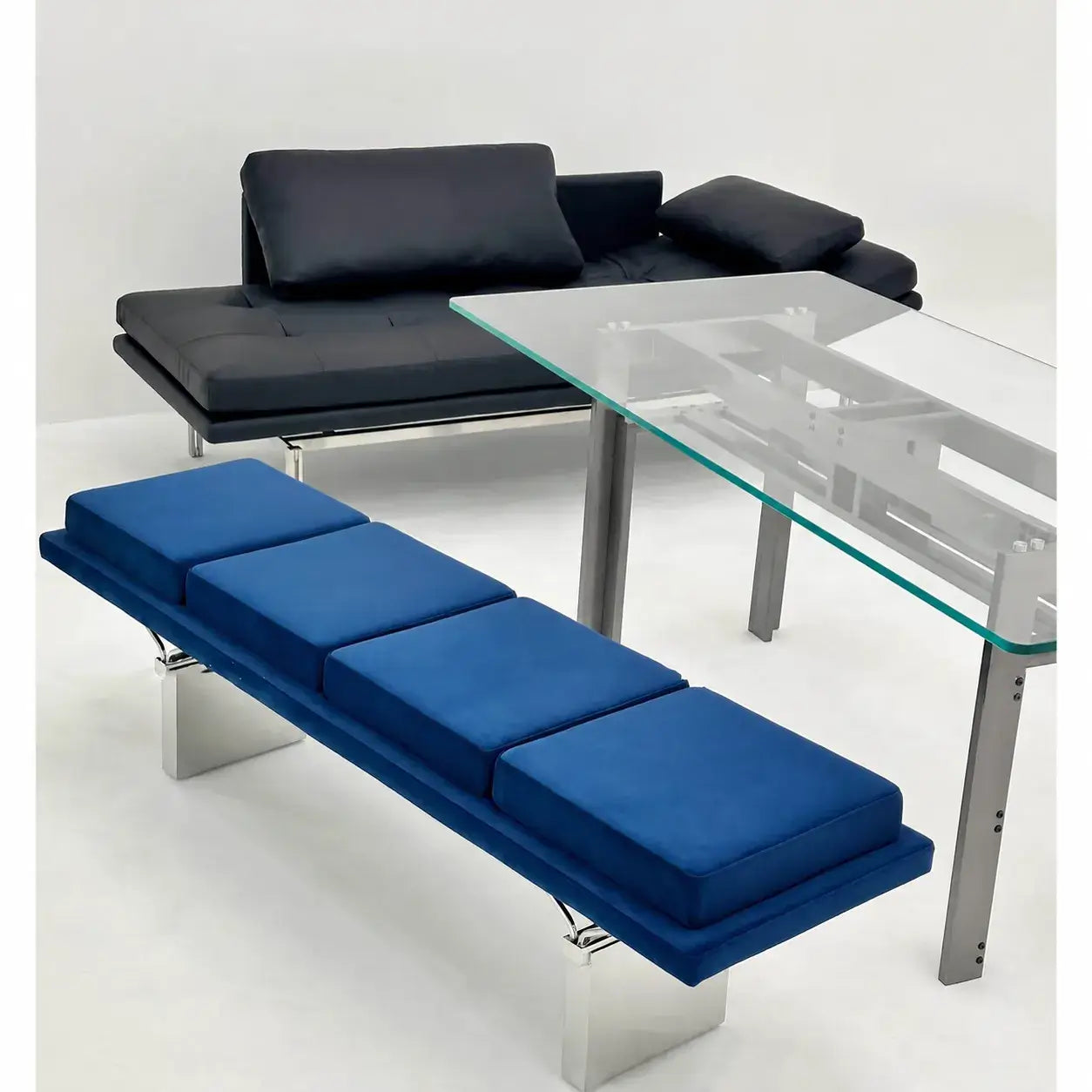 Modular Upholstered Bench with Geometric Metal Base for Modern Interiors Secondary image
