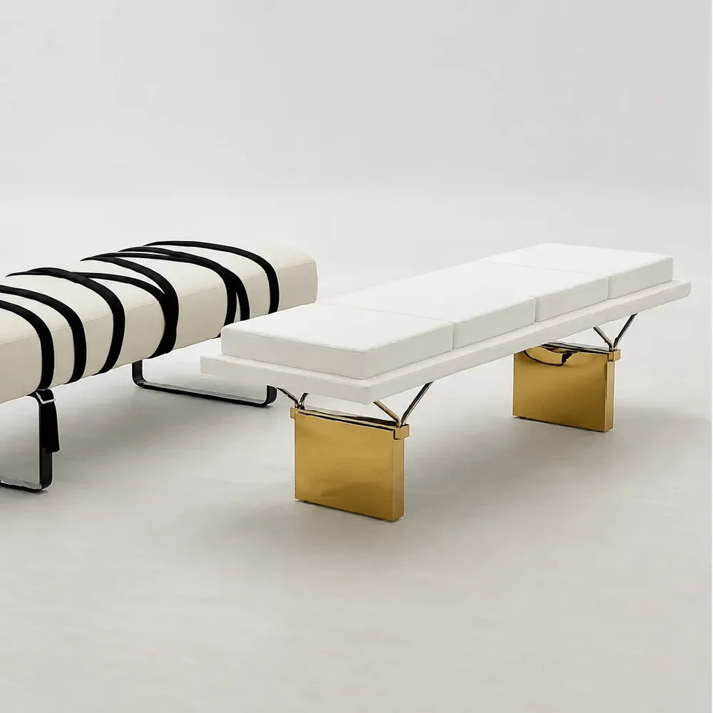 Modular Upholstered Bench with Geometric Metal Base for Modern Interiors