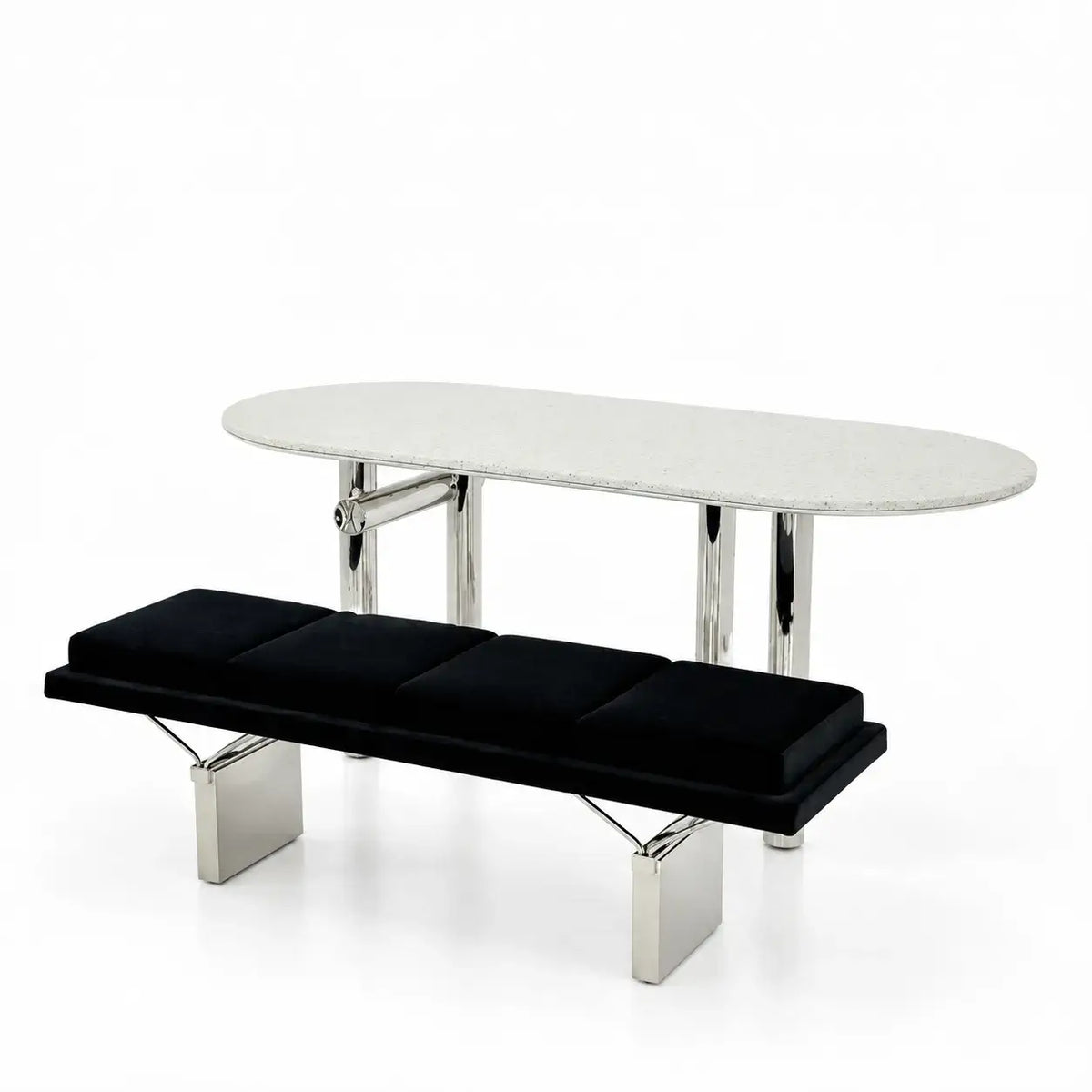 Modular Upholstered Bench with Geometric Metal Base for Modern Interiors