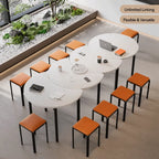 Modular White Conference Table Series with Crescent Units and Slim Legs