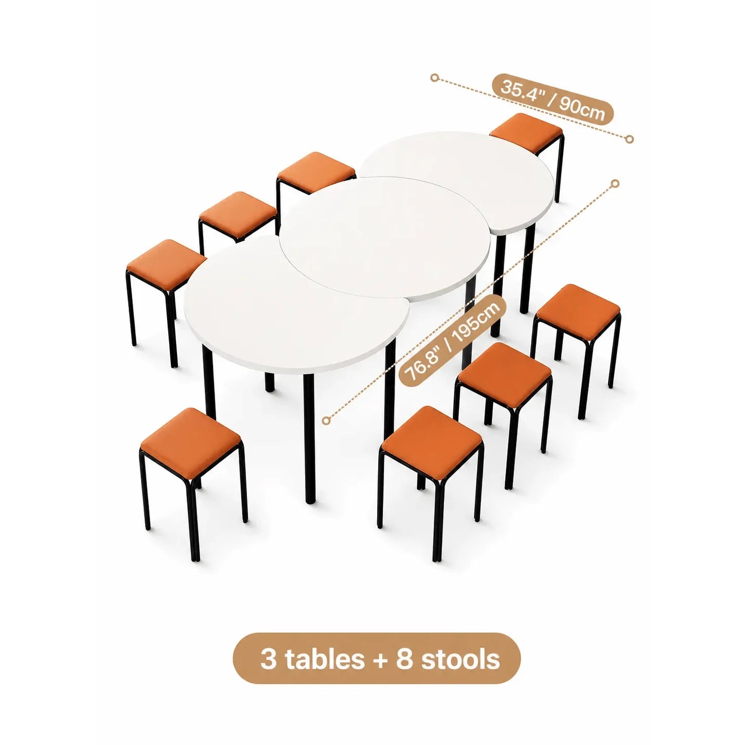Modular White Conference Table Series with Crescent Units and Slim Legs