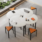 Modular White Conference Table Series with Crescent Units and Slim Legs