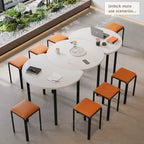 Modular White Conference Table Series with Crescent Units and Slim Legs