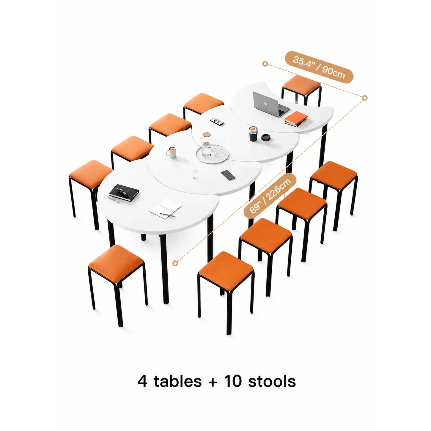 Modular White Conference Table Series with Crescent Units and Slim Legs