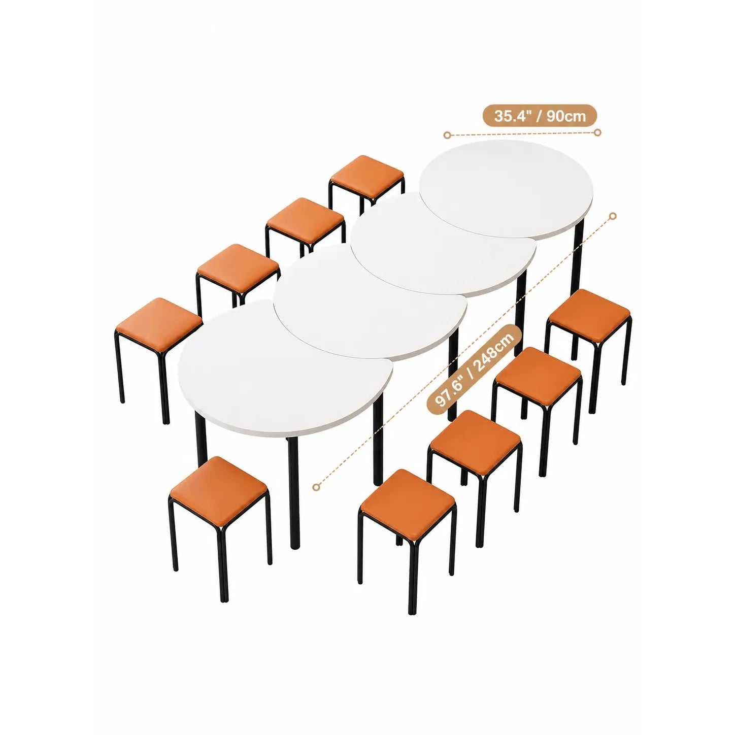 Modular White Conference Table Series with Crescent Units and Slim Legs