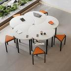 Modular White Conference Table Series with Crescent Units and Slim Legs