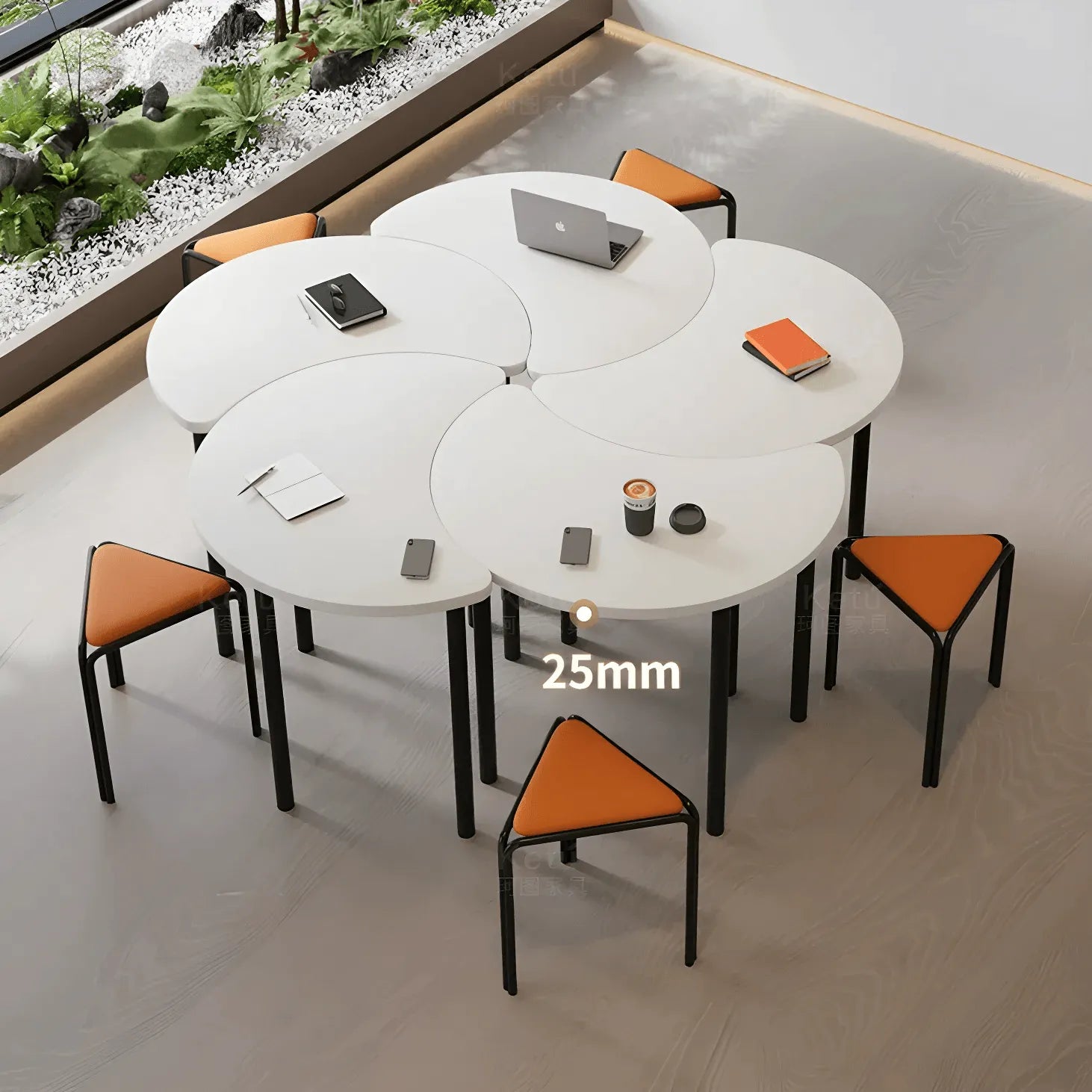 Modular White Conference Table Series with Crescent Units and Slim Legs
