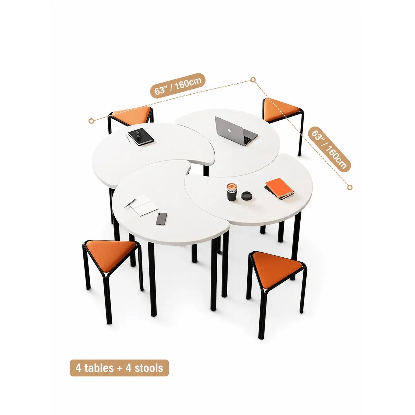Modular White Conference Table Series with Crescent Units and Slim Legs