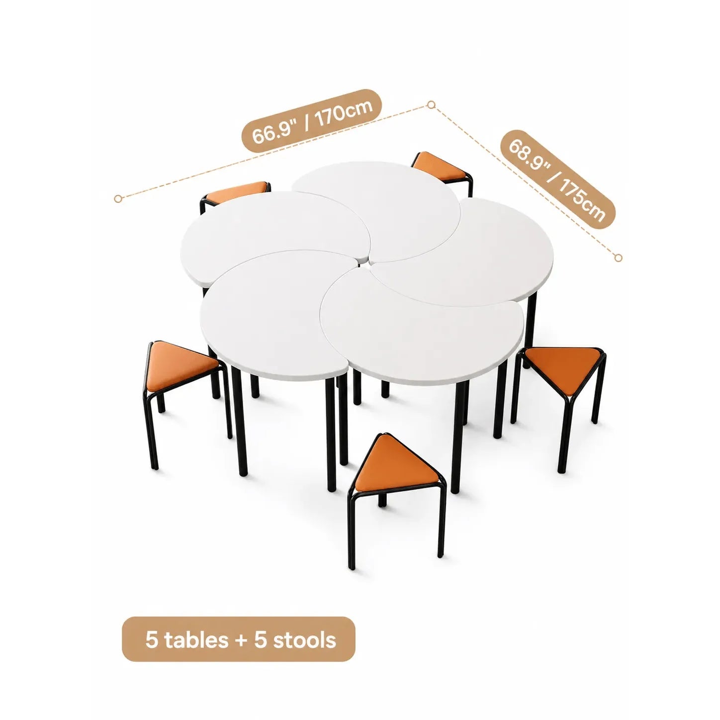 Modular White Conference Table Series with Crescent Units and Slim Legs