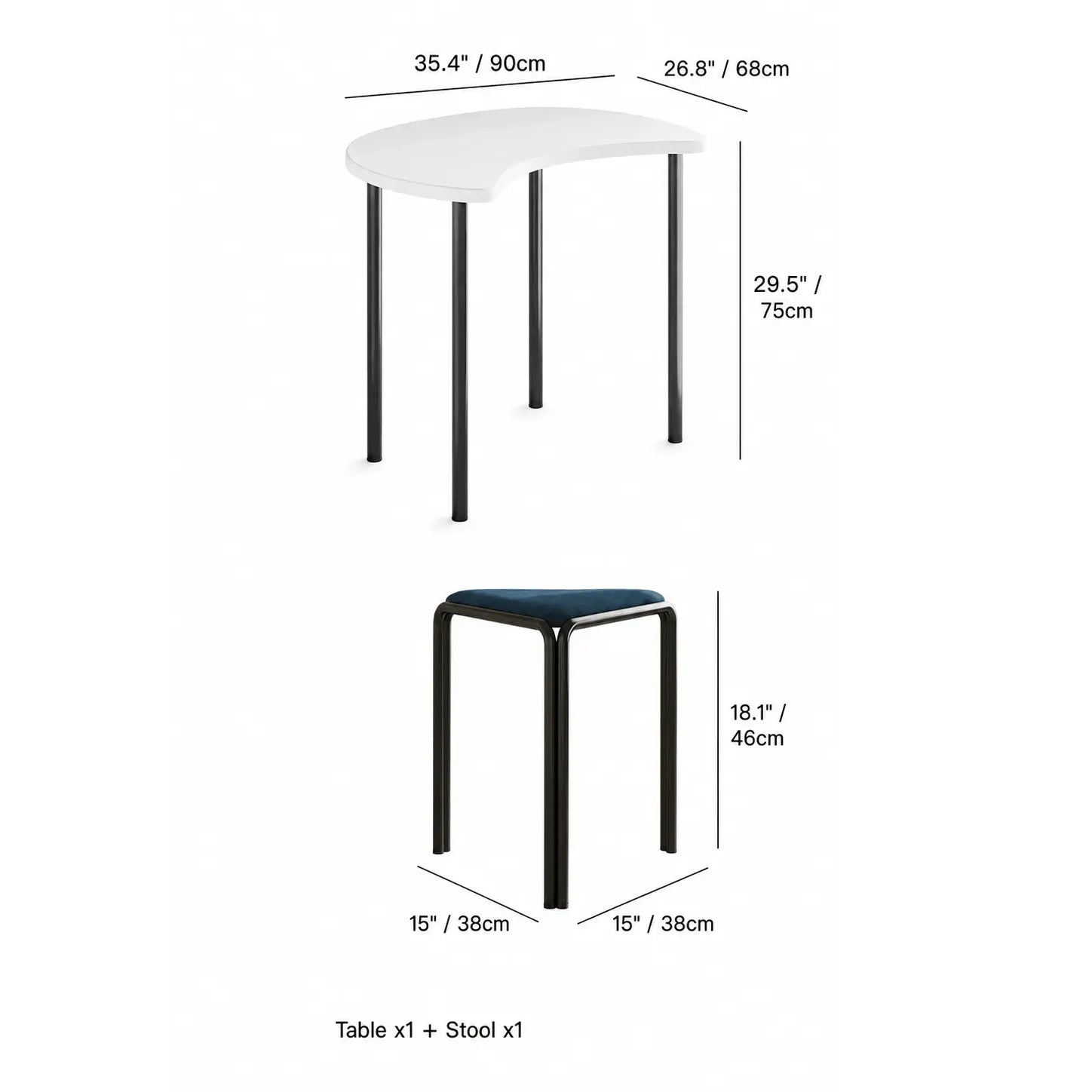 Modular White Conference Table Series with Crescent Units and Slim Legs Dimensions