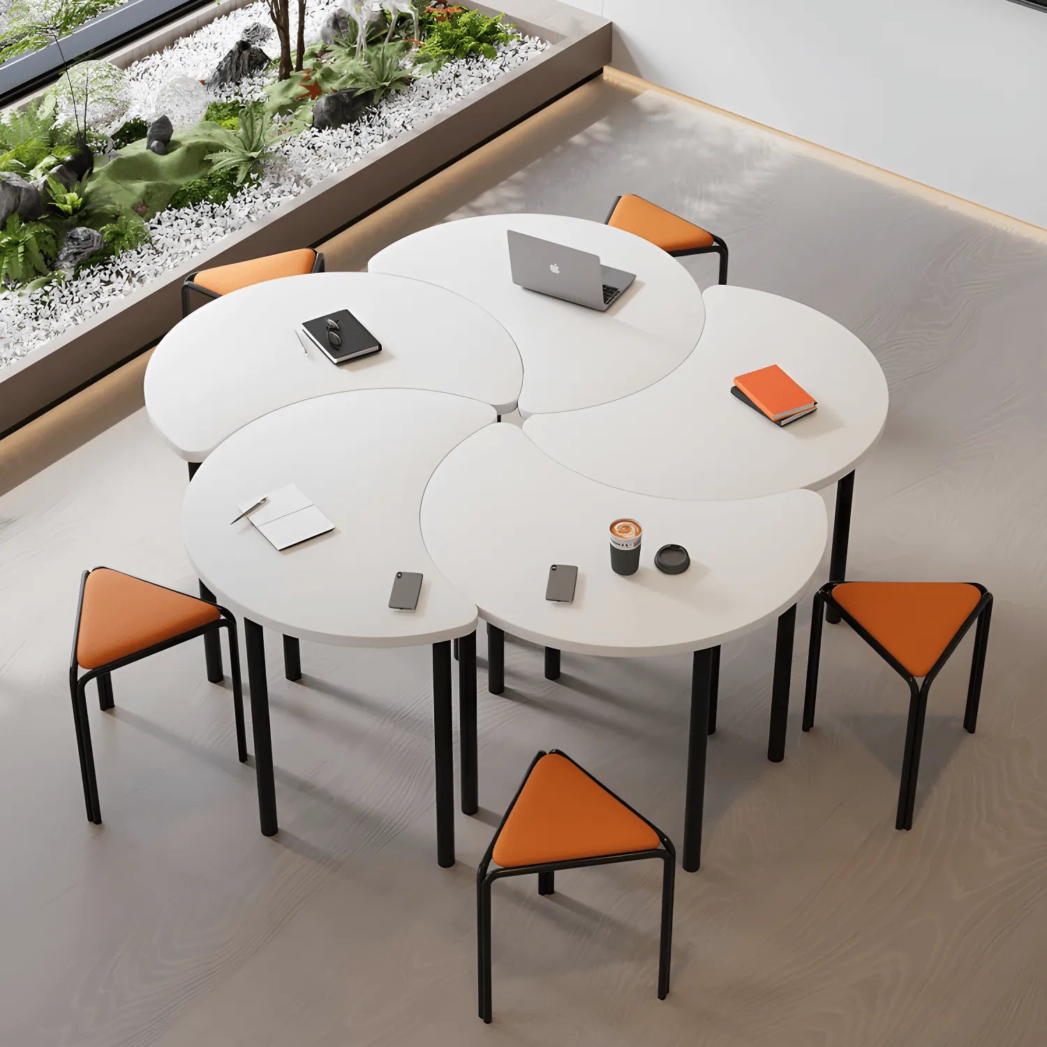 Modular White Conference Table Series with Crescent Units and Slim Legs Main Product Image