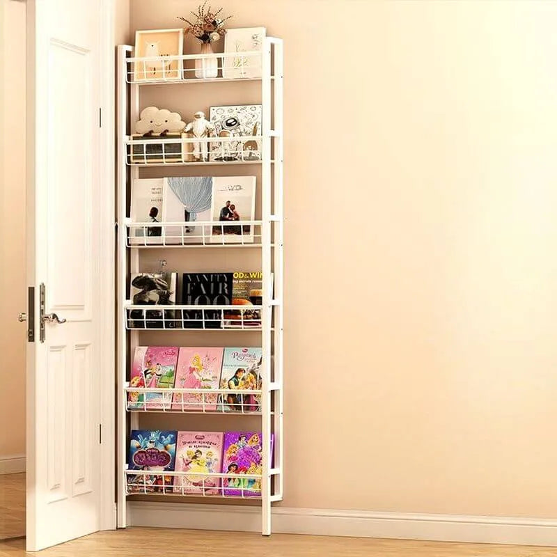 Modular White Metal Bookshelf – Modern Vertical Shelving System Imagen secundaria del producto