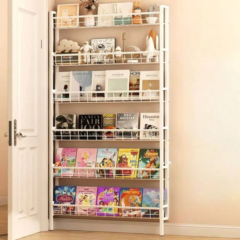 Modular White Metal Bookshelf – Modern Vertical Shelving System