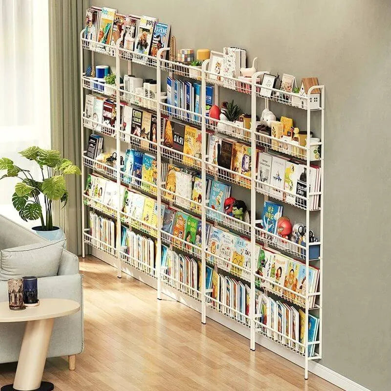 Modular White Metal Bookshelf – Modern Vertical Shelving System Main Product Image Imagen principal del producto