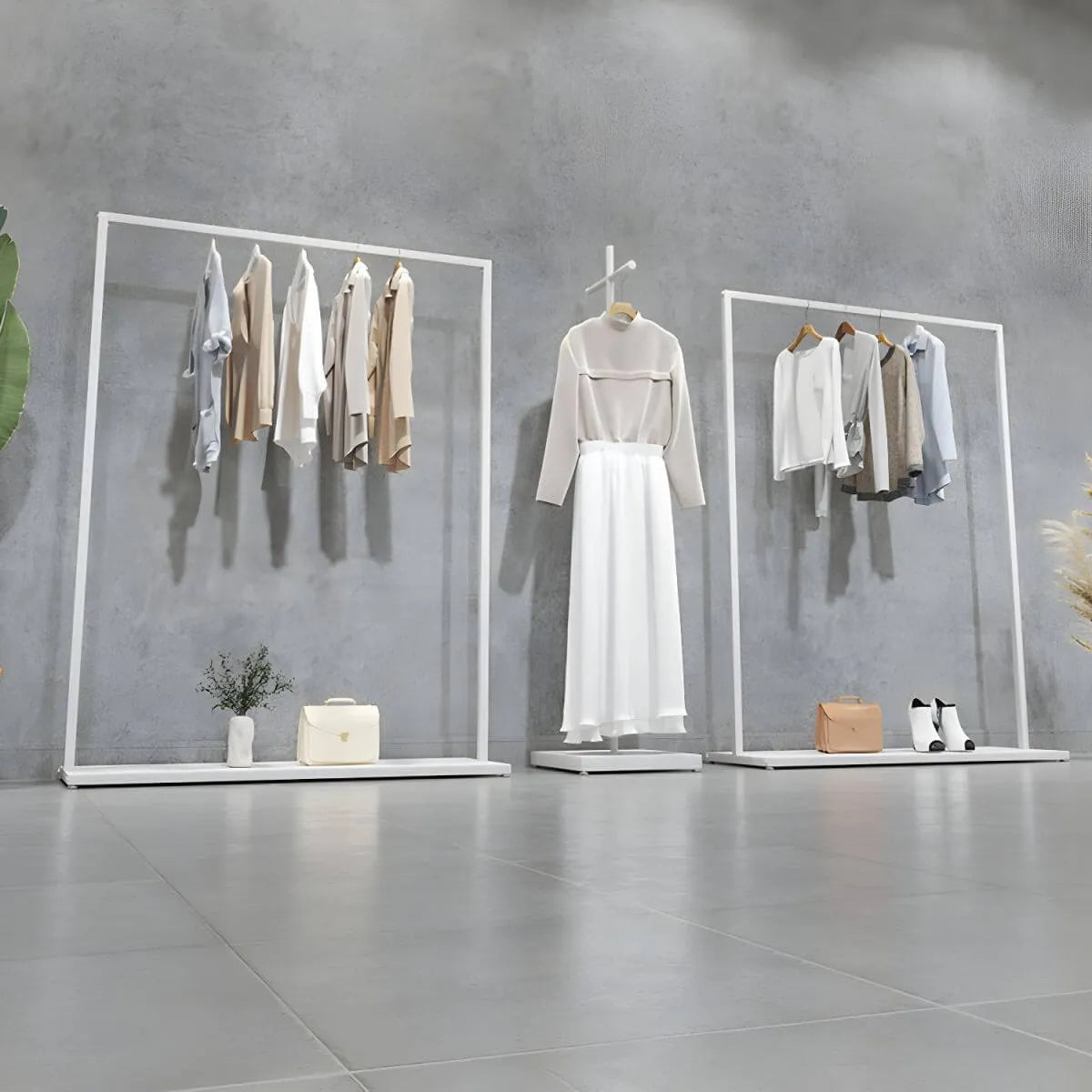Modular White Metal Hall Tree with Open Shelving & Coat Hooks