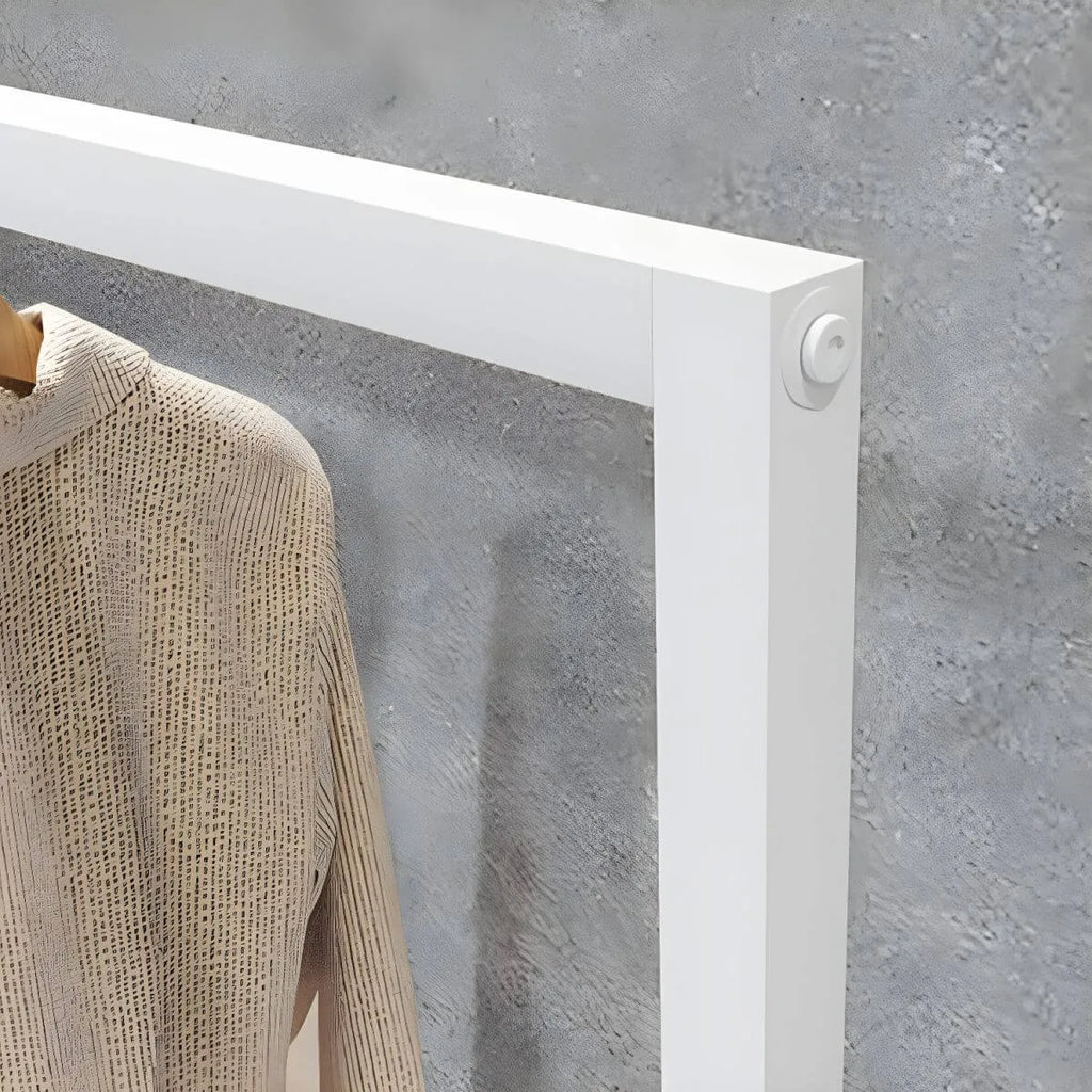 Modular White Metal Hall Tree with Open Shelving & Coat Hooks