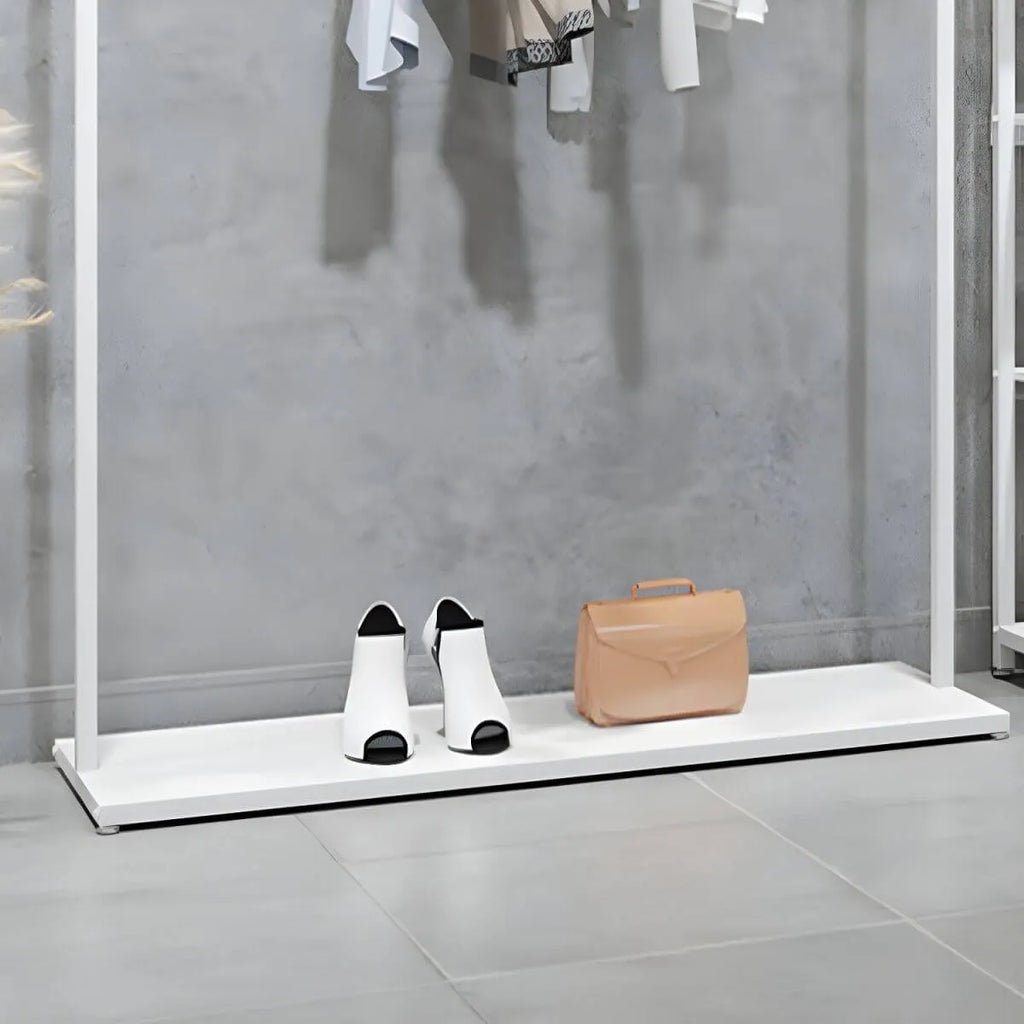 Modular White Metal Hall Tree with Open Shelving & Coat Hooks