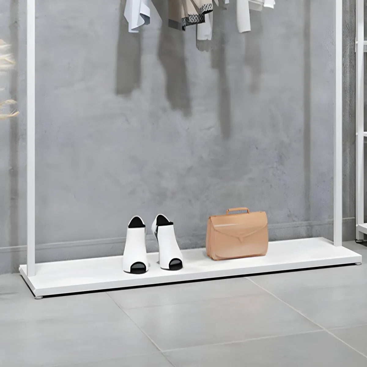 Modular White Metal Hall Tree with Open Shelving & Coat Hooks