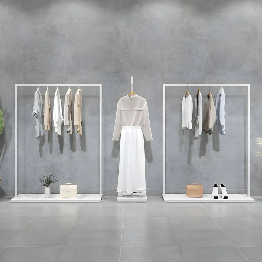 Modular White Metal Hall Tree with Open Shelving & Coat Hooks