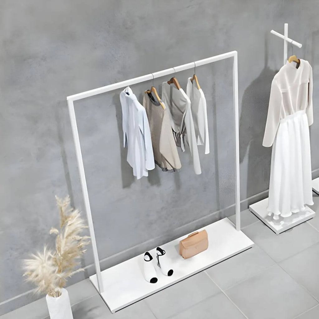 Modular White Metal Hall Tree with Open Shelving & Coat Hooks