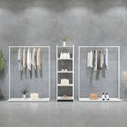 Modular White Metal Hall Tree with Open Shelving & Coat Hooks