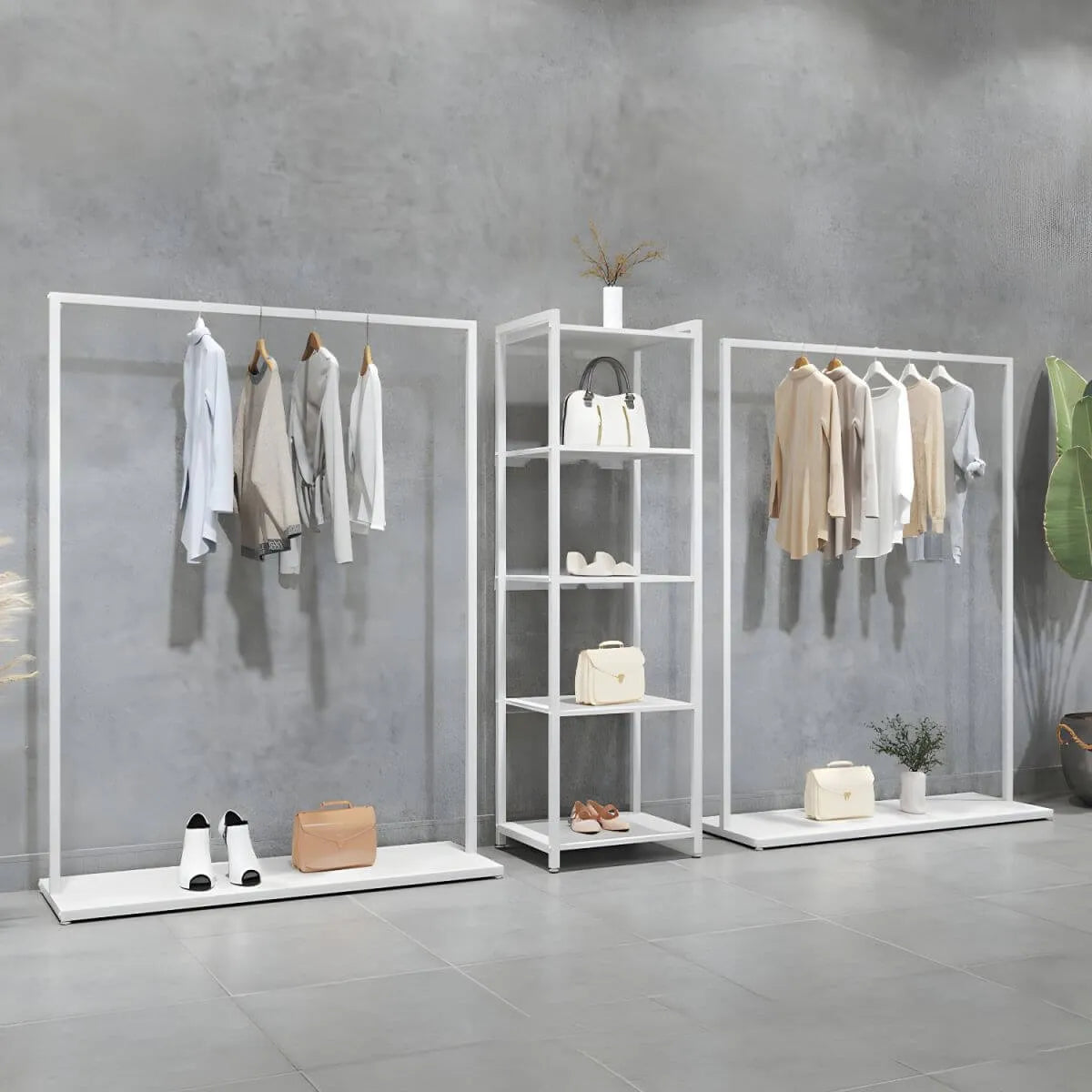 Modular White Metal Hall Tree with Open Shelving & Coat Hooks Main Product Image Main image