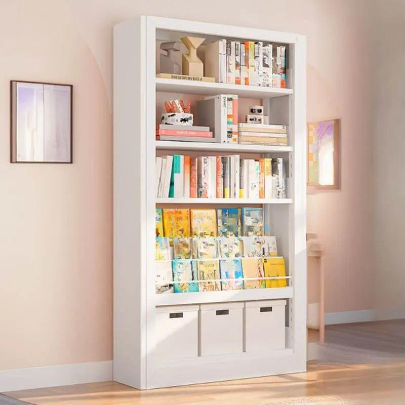 Modular White Steel Bookcase with Open Back Design
