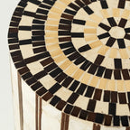 Mother of Pearl Artisanal Drum Side Table With Radiant Inlay