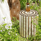 Mother of Pearl Artisanal Drum Side Table With Radiant Inlay