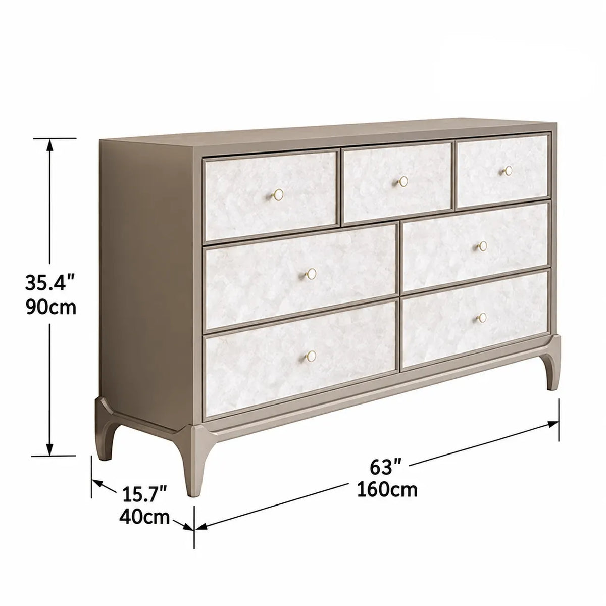 Mother of Pearl Beech Wood Chest, 7-Drawer Warm Gray Storage Dimensions
