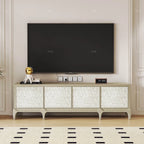 Mother of Pearl Beech Wood TV Console with French Lines and Mixed Storage