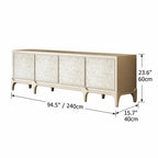 Mother of Pearl Beech Wood TV Console with French Lines and Mixed Storage Dimensions