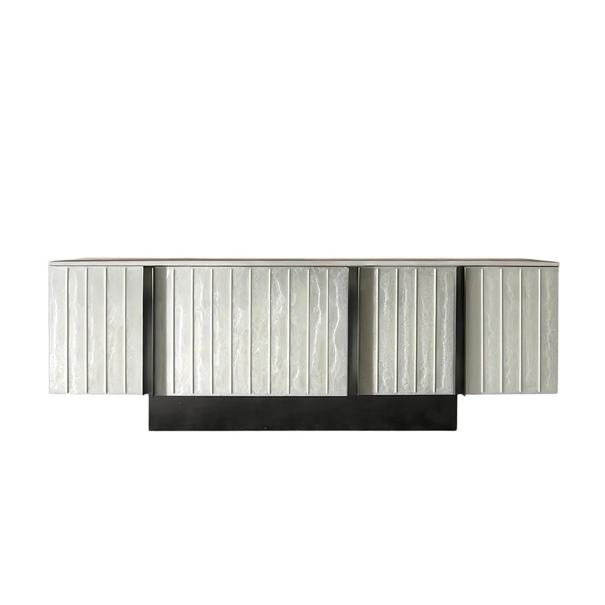 Mother of Pearl Cabinet With Sculpted Doors and Layered Storage