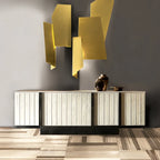 Mother of Pearl Cabinet With Sculpted Doors and Layered Storage
