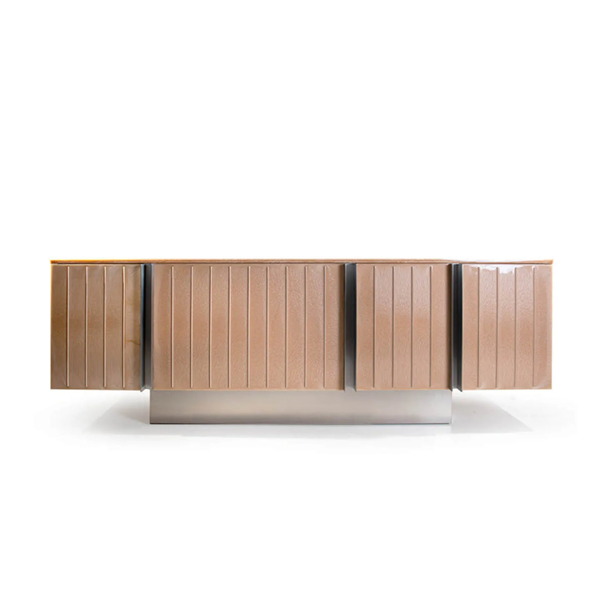 Mother of Pearl Cabinet With Sculpted Doors and Layered Storage